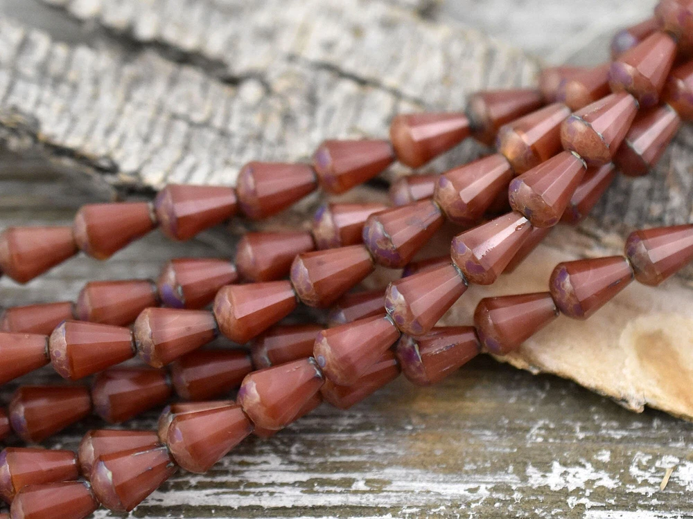 *15* 6x8mm Terra Cotta Silk Picasso Vertical Teardrop Beads