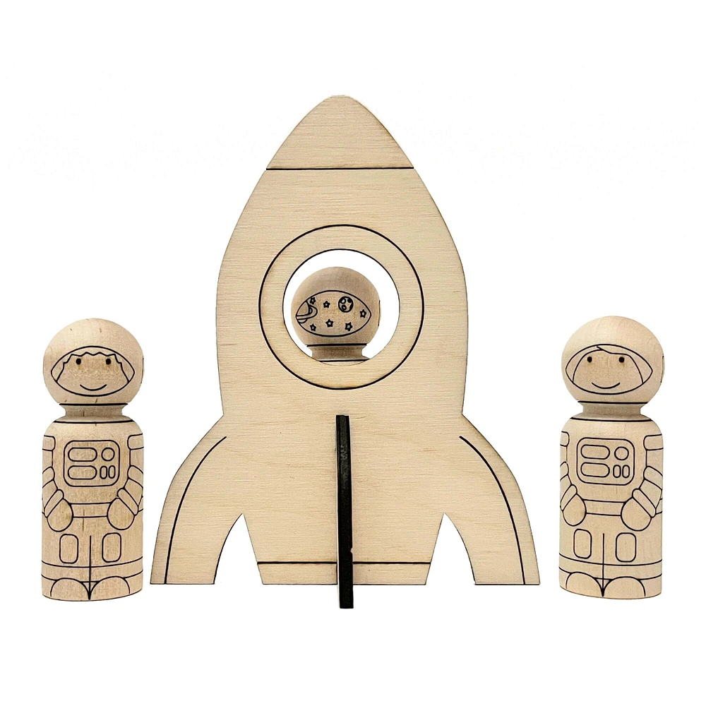 Astronaut and Spaceship Peg Doll Set by Pegsies™