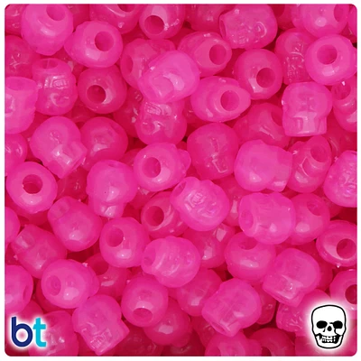 BeadTin Pink Glow 11mm Skull Plastic Pony Beads (150pcs)