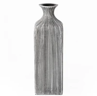 Contemporary Decorative Square Table Flower Vase with Gray Striped Design