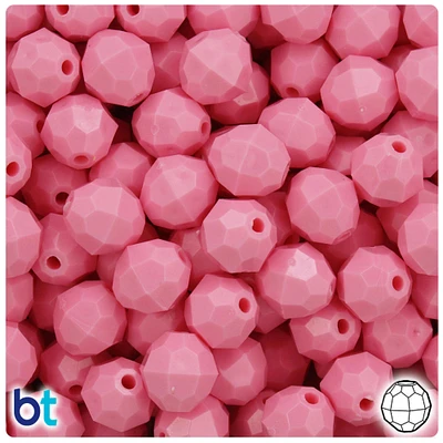 BeadTin Baby Pink Opaque 12mm Faceted Round Plastic Craft Beads (180pcs)
