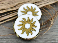 21mm Bronze Washed White Picasso Table Cut Sun Design Coin Beads