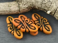 *6* 19x9mm Black Washed Matte Opaque Orange Arabesque Beads