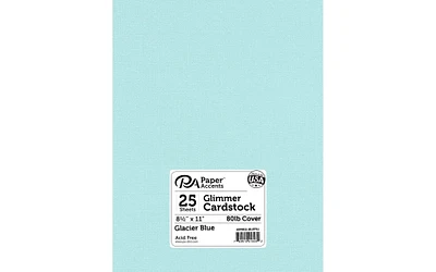 PA Paper Accents Glimmer Cardstock 8.5" x 11" Glacier Blue, 80lb colored cardstock paper for card making, scrapbooking, printing, quilling and crafts, 25 piece pack