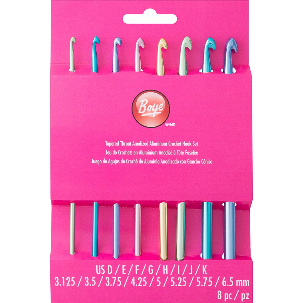 Boye Aluminum Crochet Hook Set-Sizes D3 To K10.5