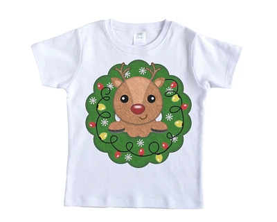 Boy Christmas Wreath with Reindeer Shirt - Short Sleeves