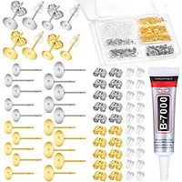 anezus Jewelry Glue with Earring Posts for Jewelry Making, 600pcs Stainless Steel Earring Posts and Backs Silver and Gold Earring Posts with Rubber Earring Backs for Earring Making Supplies