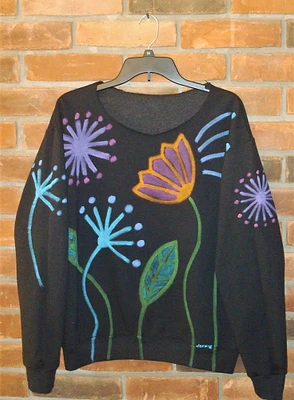 Made to Order Hand Painted Abstract Floral Art Raw Edge Neckline Sweatshirt