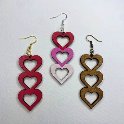 Wooden Tripple Heart Earrings | Gifts for Her | Heart Accessories | Gifts for Friends for Galentines Day | Cute Valentines Day Jewelry