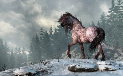 Strawberry Roan In A Winter Landscape - Print - Wild Horse Wall Art