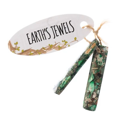 Earth's Jewels Semi-Precious 10x46mm Synthetic Imperial Jasper Green Rectangle Pendants, 2pcs