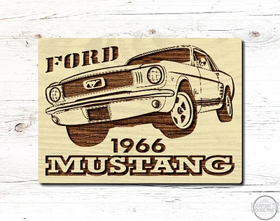 1966 Ford Mustang Muscle Car Wooden Sign Plaque Laser Engraved Vehicle Wall Art