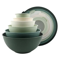 COOK WITH COLOR Mixing Bowls with TPR Lids - 12 Piece Plastic Nesting Bowls Set includes 6 Prep Bowls and 6 Lids - Microwave Safe (Sage)