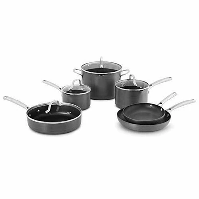 Classic Hard-Anodized Nonstick Pots and Pans, 10-Piece Cookware Set.
