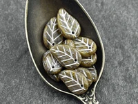*25* 15x9mm Silver Washed Sandy Beige Opaline Top Hole Leaf Beads