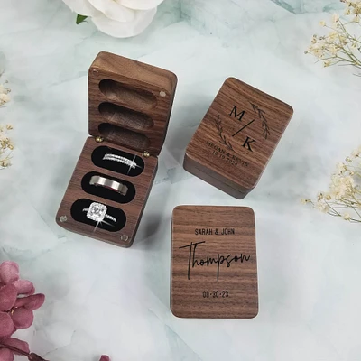Personalized Wedding Ceremony Ring Box, Custom 3 Ring Wooden Box for Wedding Engraved Ring Box for Wedding Ceremony Ring Bearer Box
