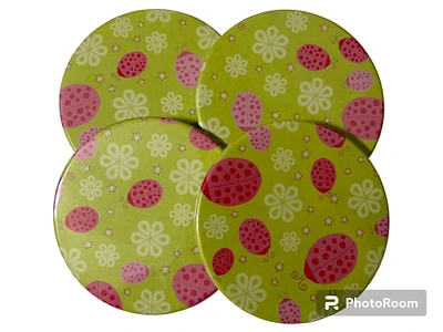 Set of 4 Ladybug Button Coasters - Ladybugs Coaster Gift Set for her - Mothers Day Gift for Mom - Ladybug Coasters Set of 4