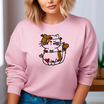 Adorable Embroidered Cat Sweatshirt Pet Lovers Gift Funny Kitten Sweater Mother's Day Present Soft Comfy Custon Crewneck Unisex Hoodie