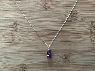 N129 - Amethyst and Sterling Silver Pendant Necklace (18 inches long)