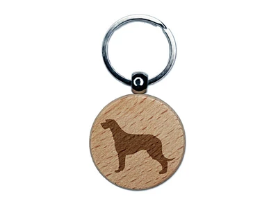 Irish Wolfhound Dog Solid Engraved Wood Round Keychain Tag Charm