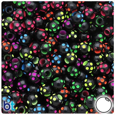 BeadTin Black Opaque 9mm Oval Plastic Pony Beads - Colored Dots (200pcs)