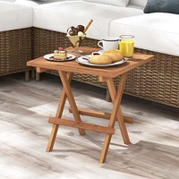 Costway Patio Folding Side Table Teak Wood Square Slatted Tabletop Portable Picnic