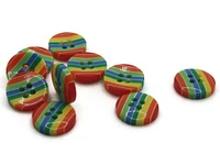 10 13mm Red Ended Rainbow Striped Resin Flat Round Plastic Four Hole Buttons