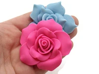 2 2 Inch Pink and Blue Flower Polymer Clay Beads