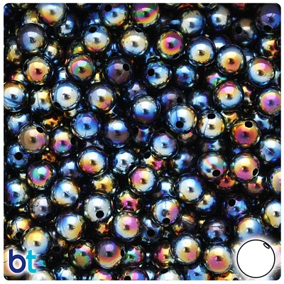 BeadTin Black Opaque AB 8mm Round Plastic Craft Beads (150pcs)