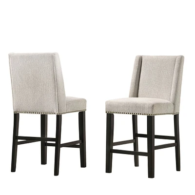 Contemporary Home Living Set of 2 Beige and Brown Upholstered Counter Stools 41.5"
