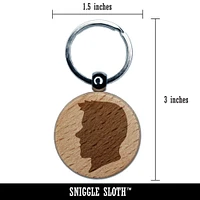 Man Head Silhouette Engraved Wood Round Keychain Tag Charm