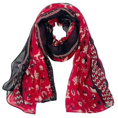 Wrapables Lightweight Winter Holiday Long Scarf, Reindeer & Sled Red
