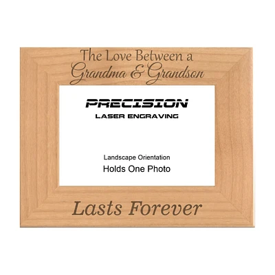 Grandmother Picture Frame Love Between a Grandma and Grandson Lasts Forever Engraved Natural Wood Picture Frame (WF-157)