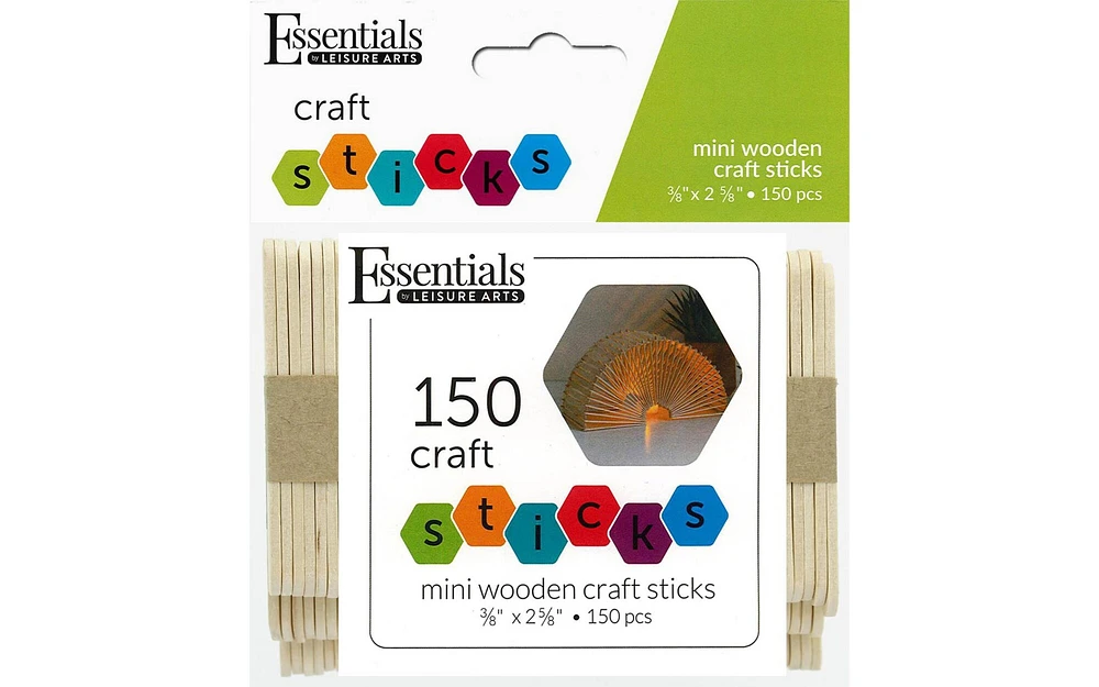 Essentials By Leisure Arts Arts Wood Craft Sticks Mini .38x2.63" 150pc