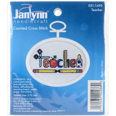 Janlynn Mini Counted Cross Stitch Kit 2.75" Oval-Teacher (18 Count)