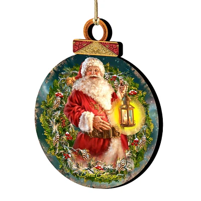Designocracy Set of 2 Enchanted Christmas Santa Claus Wooden Ornaments 5.5"