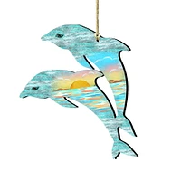 Designocracy Set of 2 Dolphins Beach Scene Wooden Christmas Ornaments 5.5"