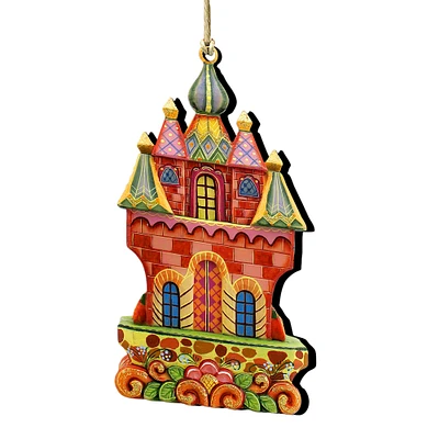 Designocracy Set of 2 Fairy Palace Wooden Christmas Ornaments 5.5"