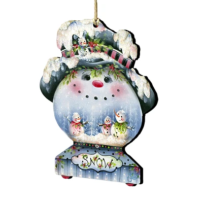 Designocracy Set of 2 Snowman "Snow" Globe Wooden Christmas Ornaments 5.5"