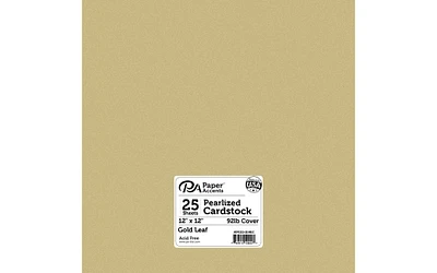 PA Paper Accents Pearlized Cardstock 12" x 12" Gold Leaf, 92lb colored cardstock paper for card making, scrapbooking, printing, quilling and crafts, 25 piece pack