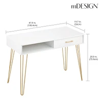 mDesign Metal/Wood Home Office Desk with Drawer, Hairpin Legs