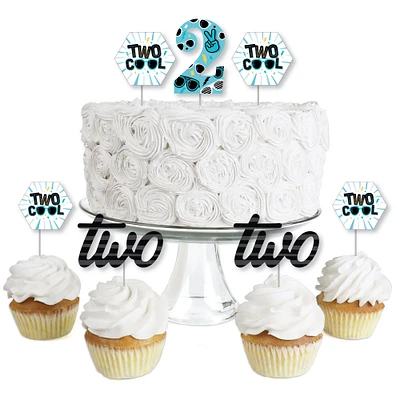 Two Cool - Boy - Dessert Cupcake Toppers - Blue 2nd Birthday Clear Treat Picks - Set of 24