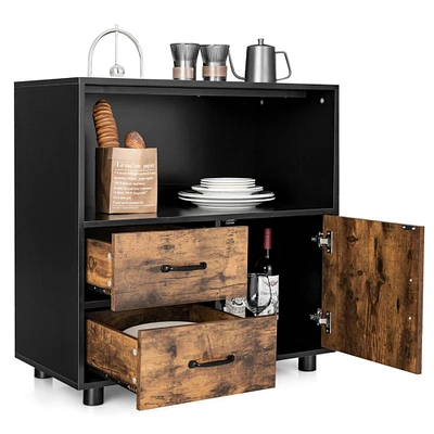 Gymax 2-Door Kitchen Storage Bar Cabinet Buffet Sideboard w/ Wine Rack and Glass Holder
