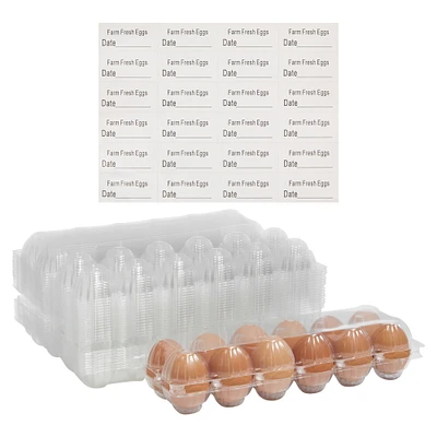 24 Pack Egg Cartons Bulk Holds 1 Dozen Chicken Eggs with Date Labels, Clear Plastic Tray