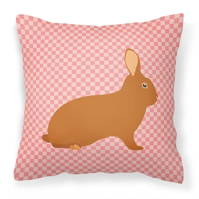 "Caroline's Treasures BB7969PW1818 Rex Rabbit Pink Check Outdoor Canvas Fabric Decorative Pillow, Multicolor"