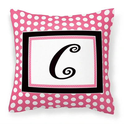 "Caroline's Treasures CJ1001-CPW1414 Monogram Initial C Pink Black Polka Dots Pillow, Large, Multicolor"