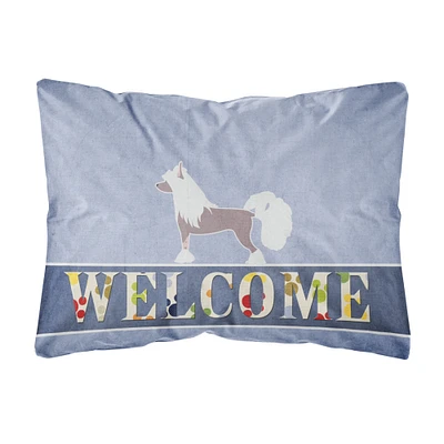 "Caroline's Treasures BB5547PW1216 ""Chinese Crested"" Welcome Canvas Fabric Decorative Pillow, 12"" x 16"", Multicolor"
