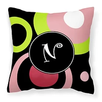 "Caroline's Treasures AM1002-NPW1414 Letter N Monogram Retro in Black Pillow, 14"" x 14"", Multicolor"