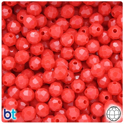 BeadTin Bright Red Opaque 8mm Faceted Round Plastic Craft Beads (450pcs)