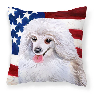 "Caroline's Treasures BB9683PW1818 Medium White Poodle Patriotic Outdoor Canvas Pillow, Multicolor"